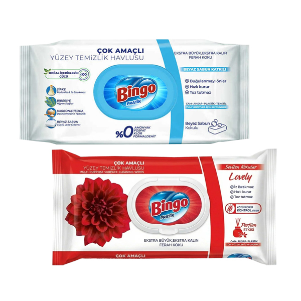 BİNGO TEMİZLİK HAVLUSU 96'LI *BEYAZ SABUN *LOVELY
