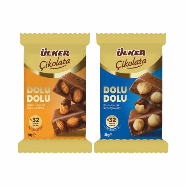 ÜLKER DOLU DOLU ÇİKOLATA 80 GR *BADEM *FINDIK