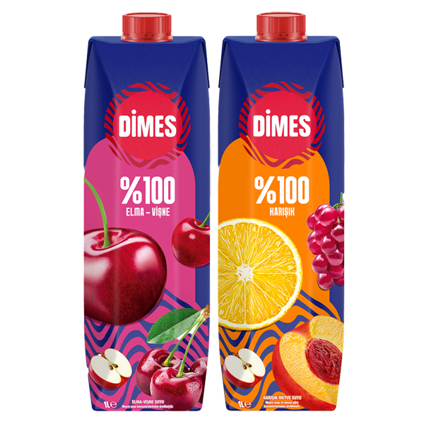DİMES %100 MEYVE SUYU *VİŞNE-ELMA *ŞEFTALİ-ELMA *KARIŞIK *KIRMIZI  MEY.