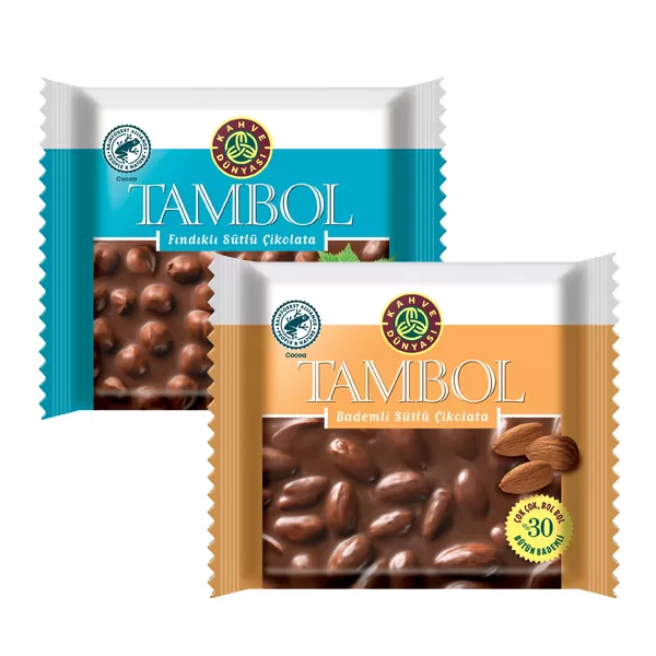 KAHVE DÜNYASI TAMBOL ÇİKOLATA 77 GR *BADEM *FINDIK